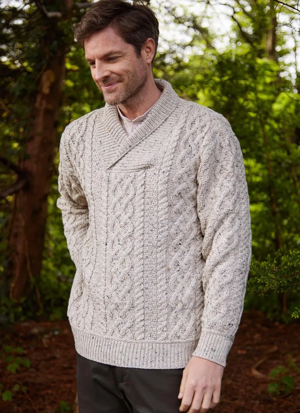 Shawl Collar Aran Sweater